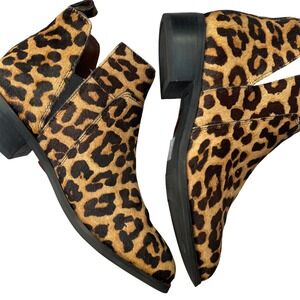 Franco Sarto Womens Leopard Print Calf Hair Ankle Boots Cut Out Booties Size 6
